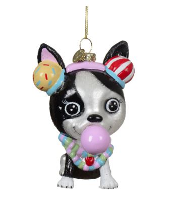 3.6" Dog With Earphones Glass Ornament