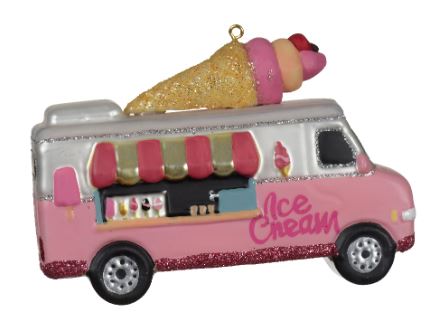 3.4" Pink Ice Cream Car Glass Ornament