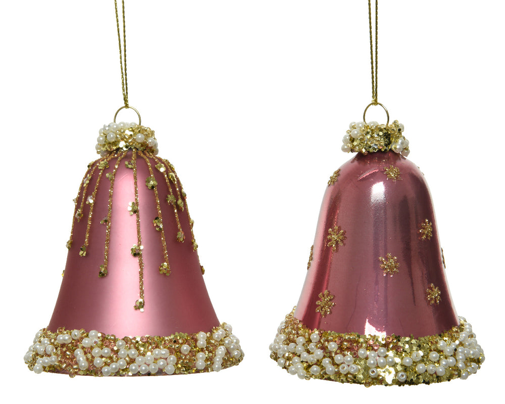 3" Pink & Gold Pearl Glass Bell Ornament