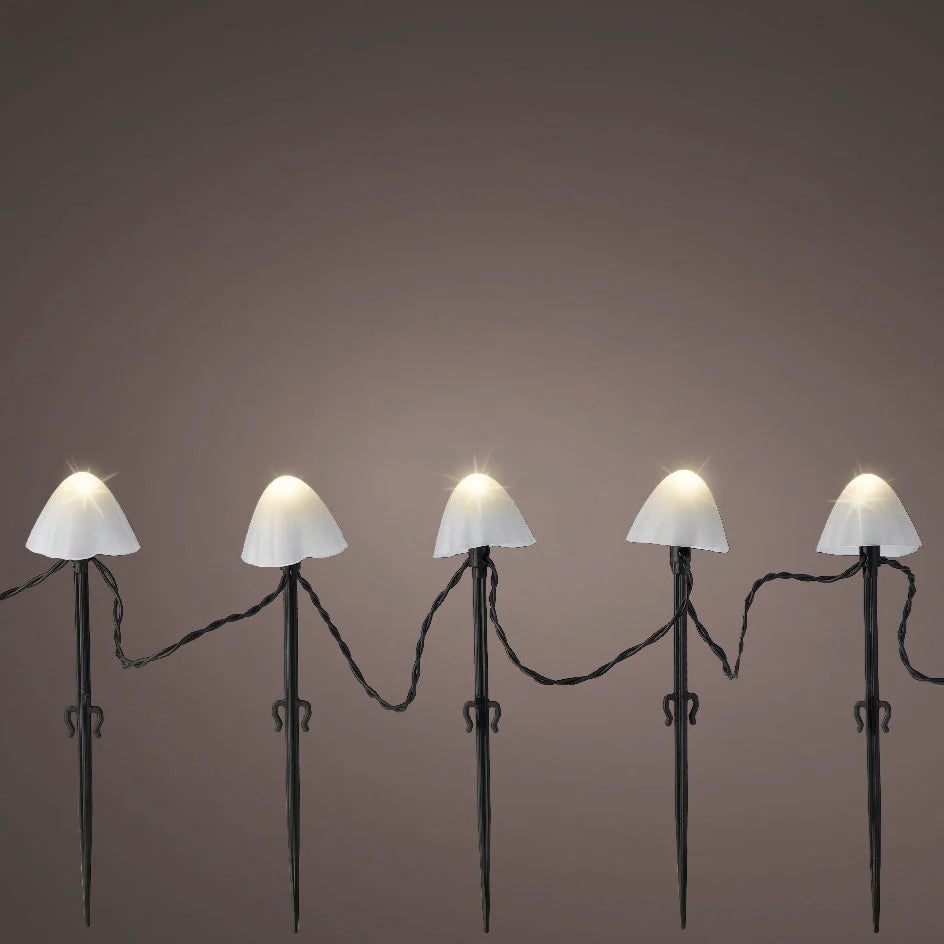8" 20 LED Warm White Mushroom Stakes With Black Wire