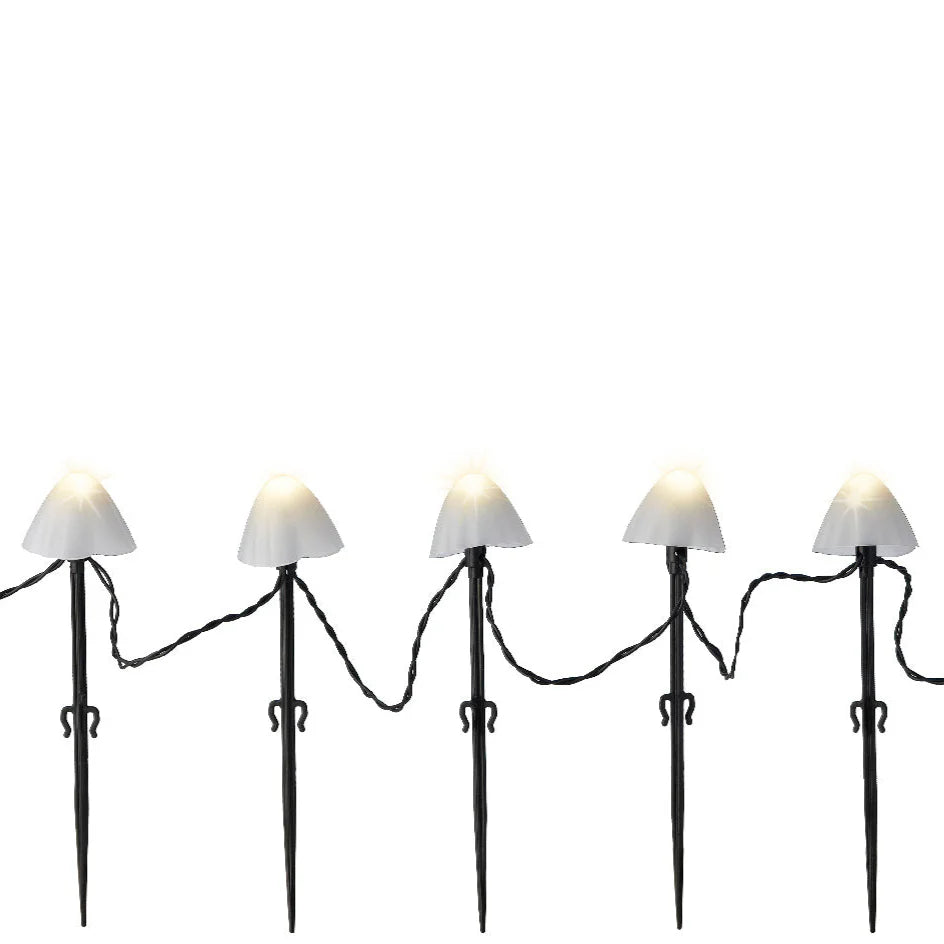 8" 20 LED Warm White Mushroom Stakes With Black Wire