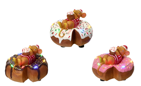 2.3" Mice Laying On LED Sprinkle Donut Assorted
