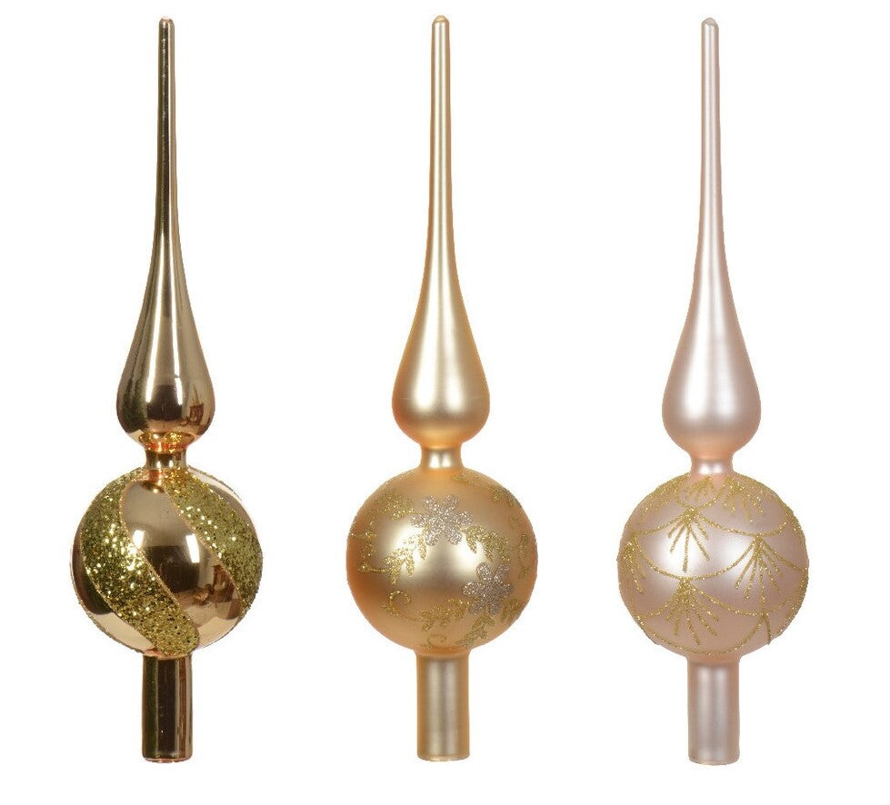 12" Gold Glitter Finial Tree Topper Assortment Of 3