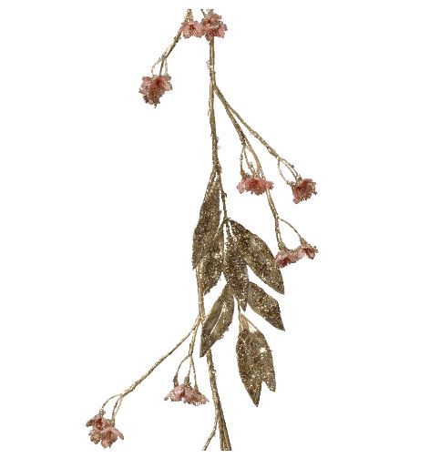 47" Pink Floral Gold Glitter Garland