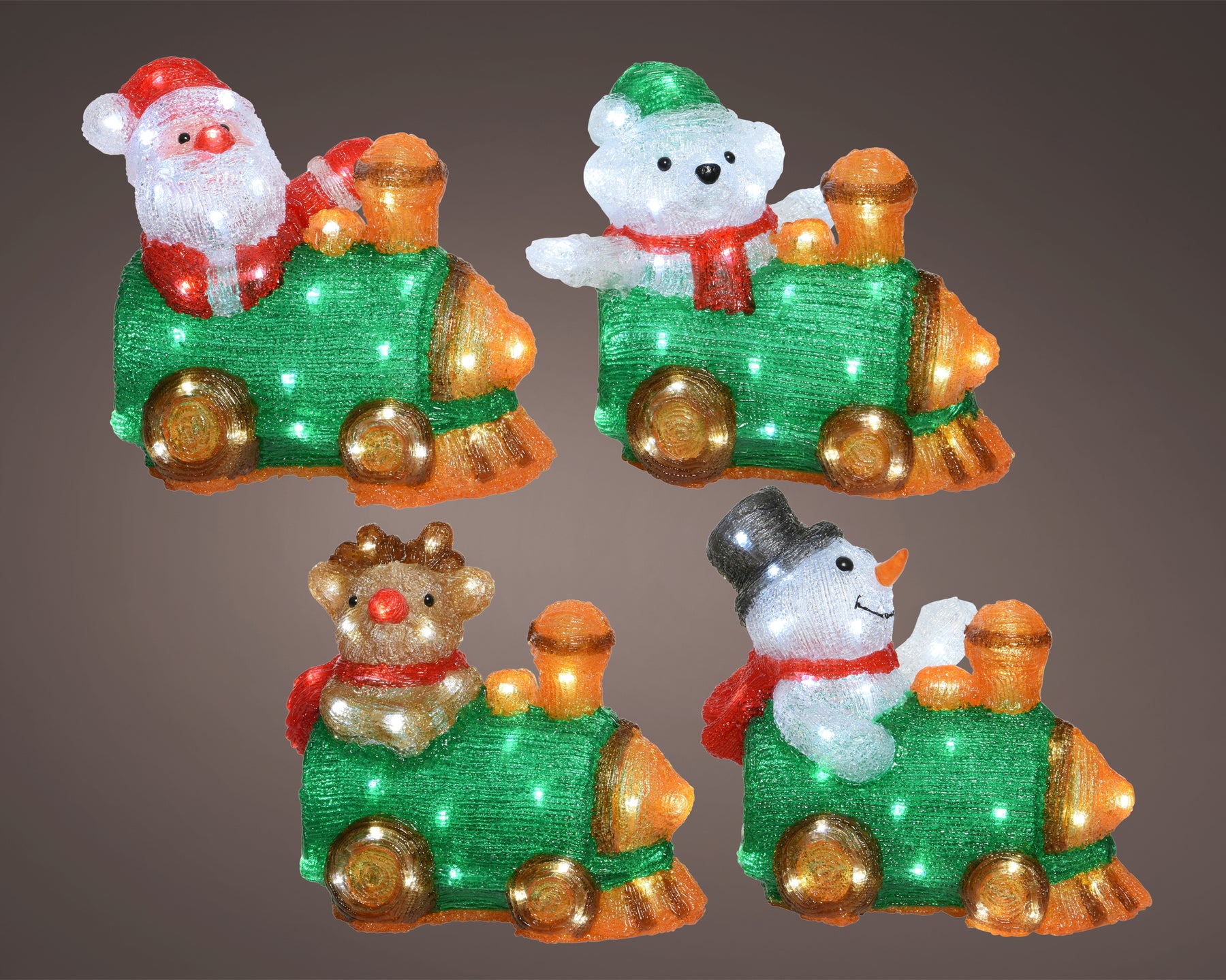 14" 50LED Santa, Bear, Deer, Snowman on Train