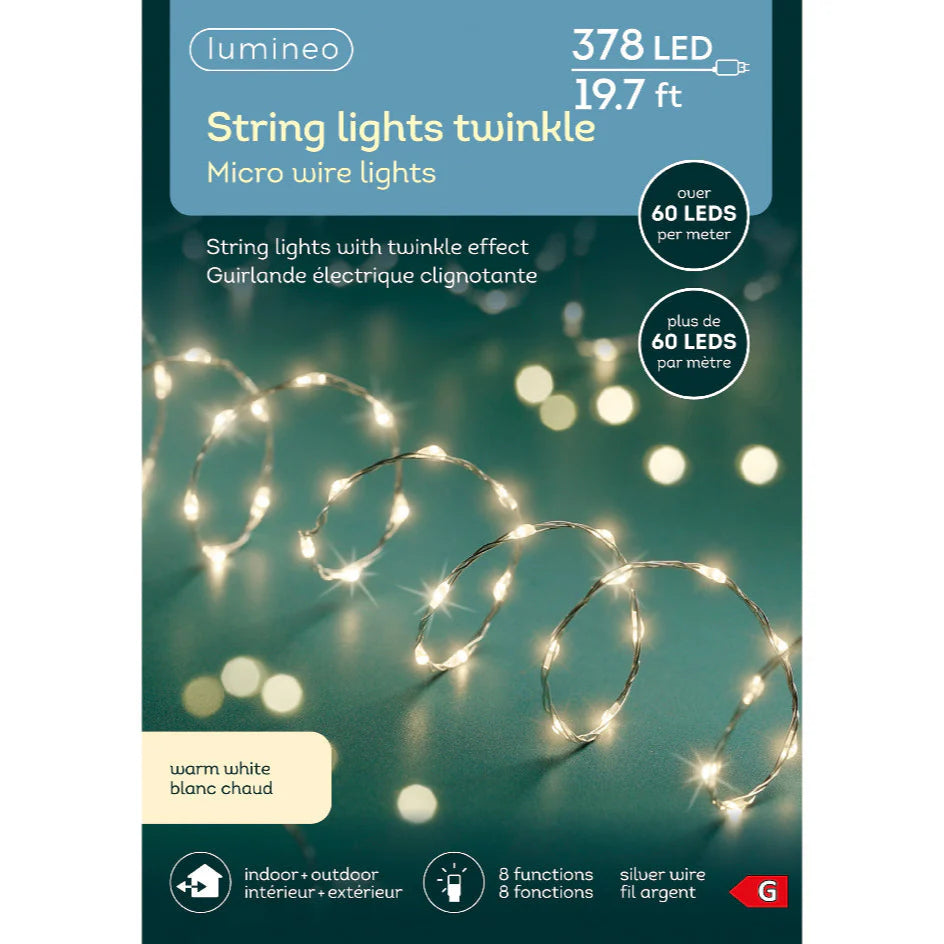 20 FT 378 Micro LED Warm White Twinkle Lights With Silver Wire