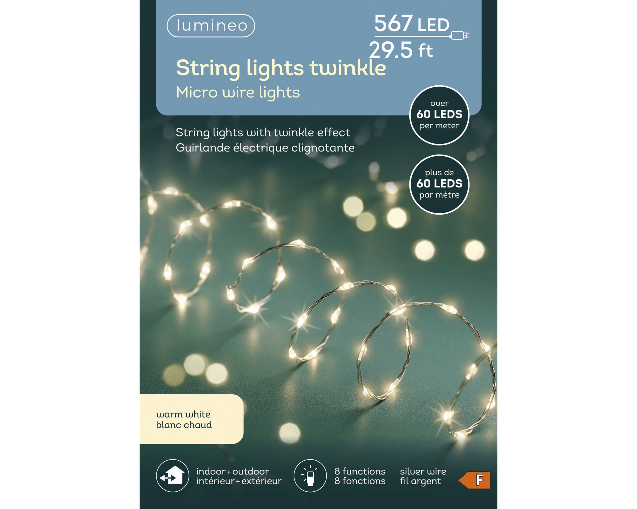 30 FT 567 Micro LED Warm White Twinkle Lights With Silver Wire