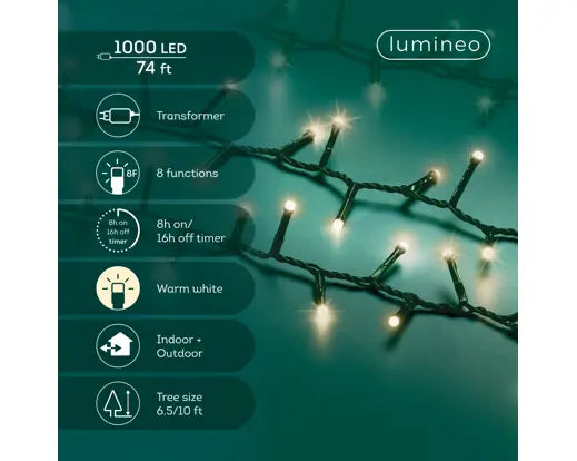 74 FT 1000 LED Warm White Compact Lights With Green Wire