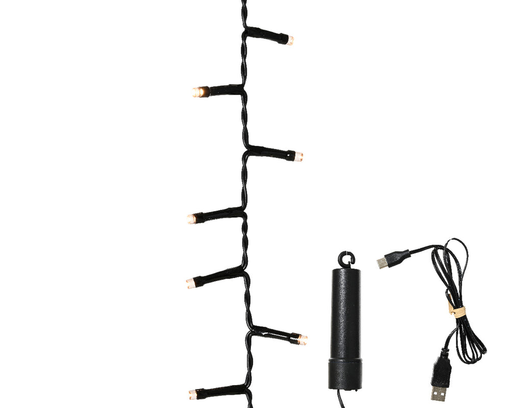 13 FT 160 LED Warm White Compact Lights With Black Wire Battery Operated