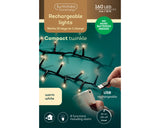 13 FT 160 LED Warm White Compact Lights With Black Wire Battery Operated