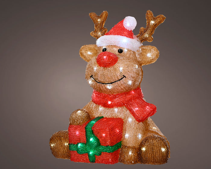 17.5" 80LED Reindeer With Santa Hat & Gift Box