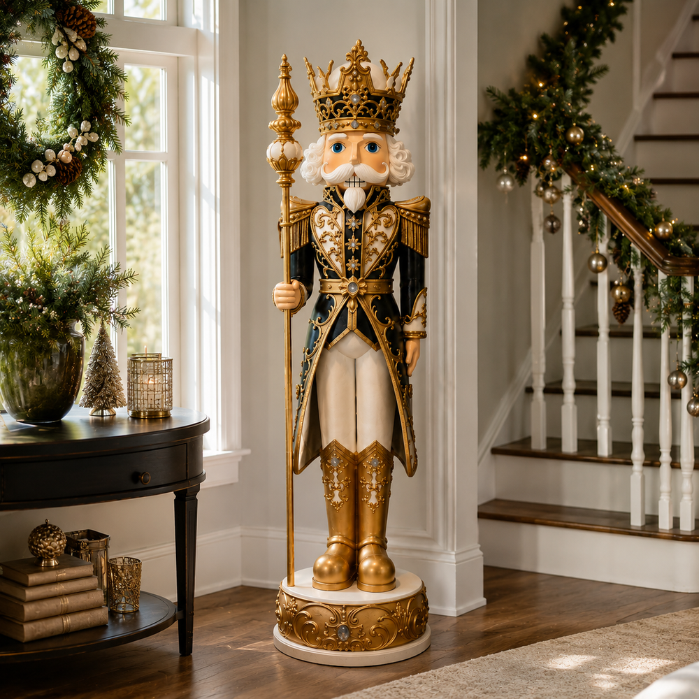8 FT Black, Gold & White Nutcracker