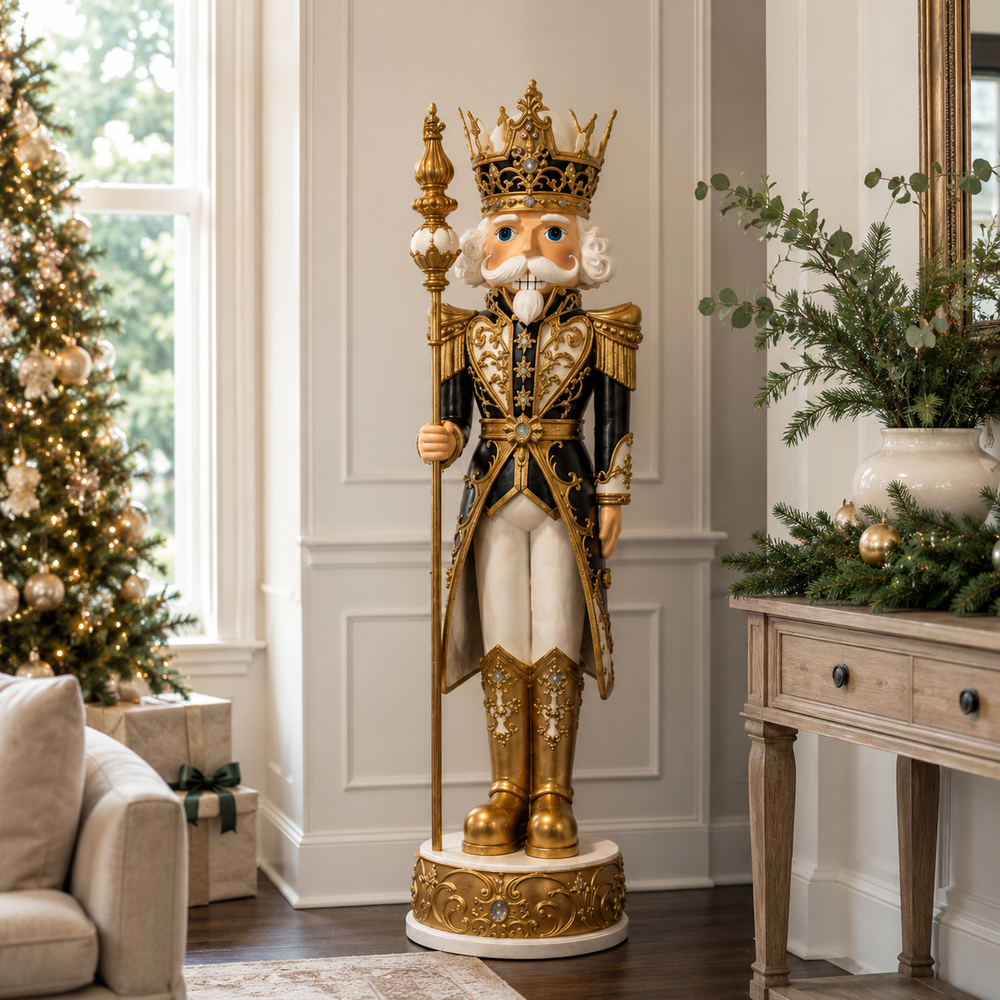 8 FT Black, Gold & White Nutcracker