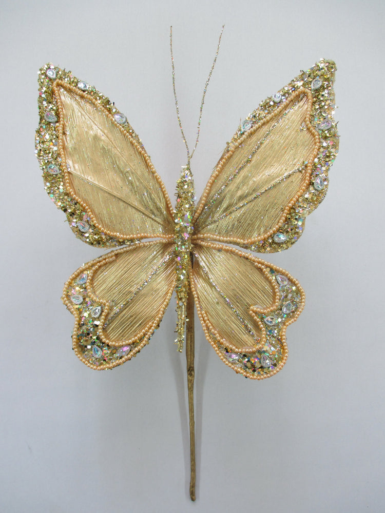 9" Gold Diamond Glitter Butterfly