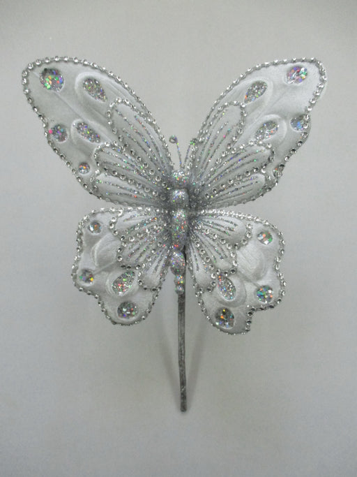 9" Silver Glitter Butterfly