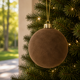 5" Brown Velvet Ball Ornament Set Of 3