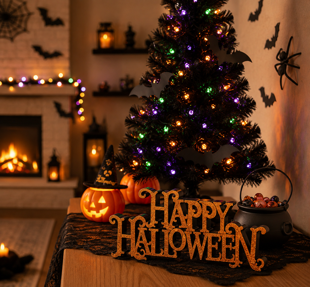 10" Orange Glitter 'Happy Halloween' Sign
