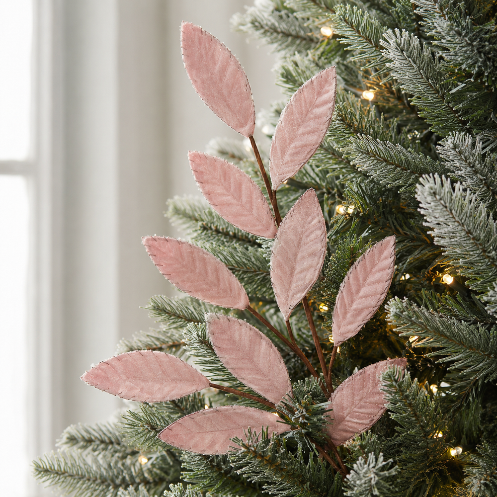 28" Blush Pink Velvet Glitter Poinsettia Spray