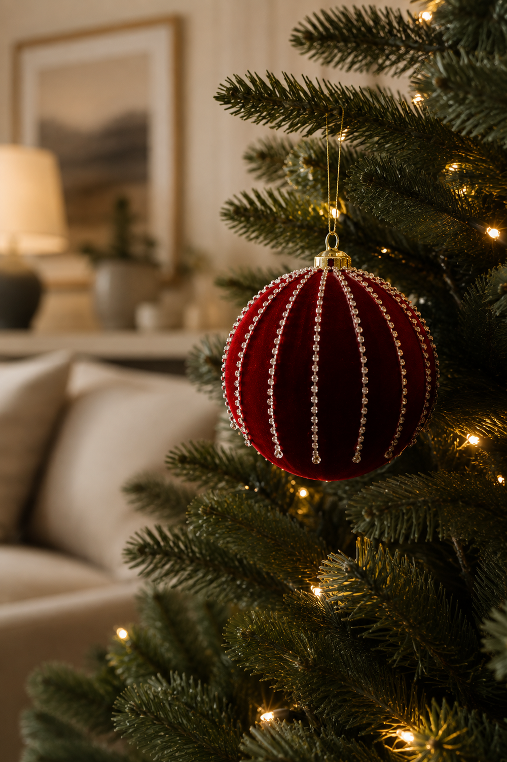 5" Red Velvet Beaded Charm Ornament