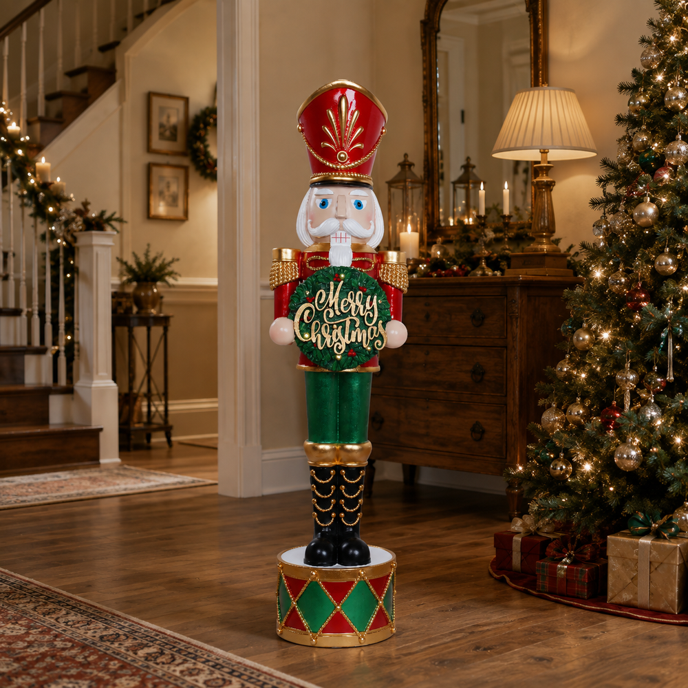 36" Red & Green LED Holy Leaves Nutcracker