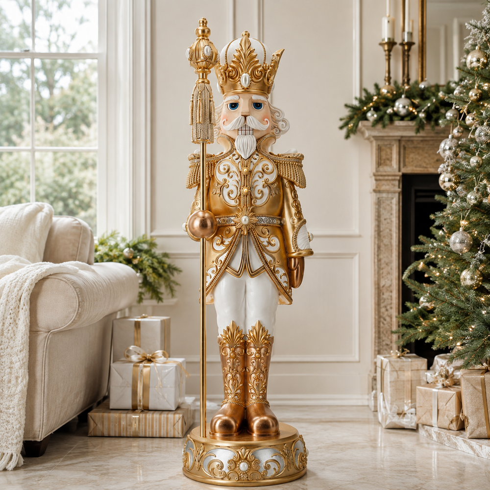 4 FT White & Gold LED Nutcracker Battery Operated