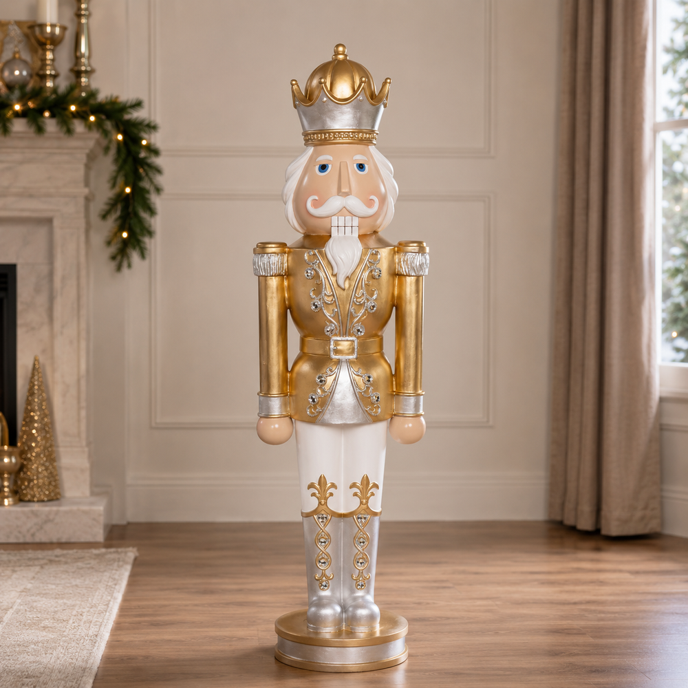 3 FT White, Gold, & Silver King Nutcracker
