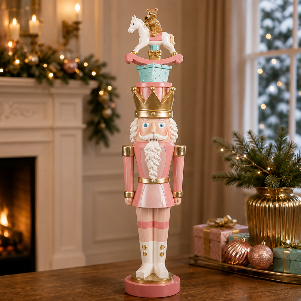 20" Pink Pearl Nutcracker with Rocking Horse