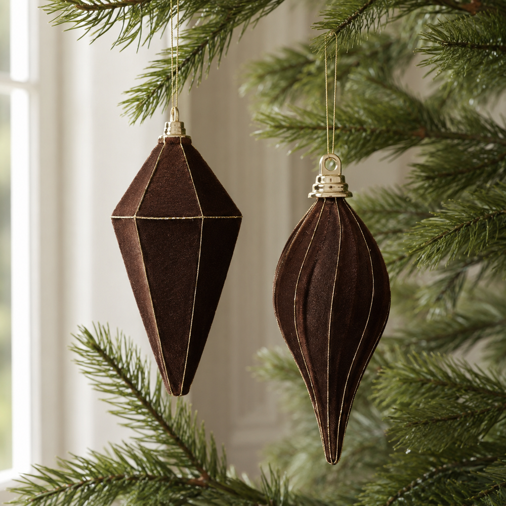 8" Brown Velvet Finial Assorted