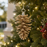 7'' Champagne Glitter Iced Pinecone Ornament