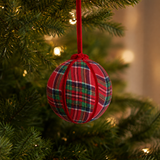 6" Red Plaid Velvet Ball Ornament
