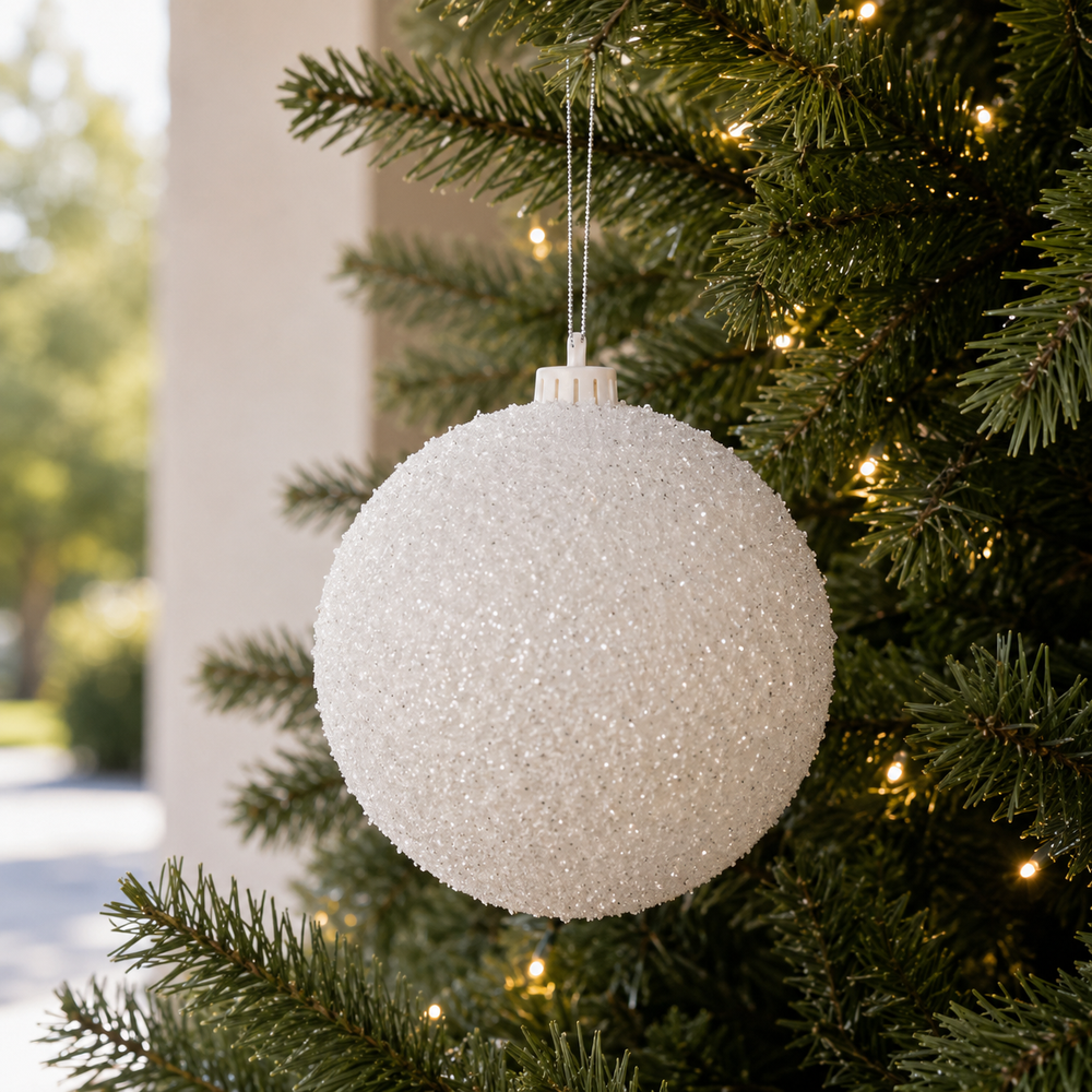 6" White Frosted Snowball Ball Ornament
