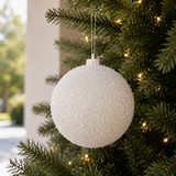 6" White Frosted Snowball Ball Ornament