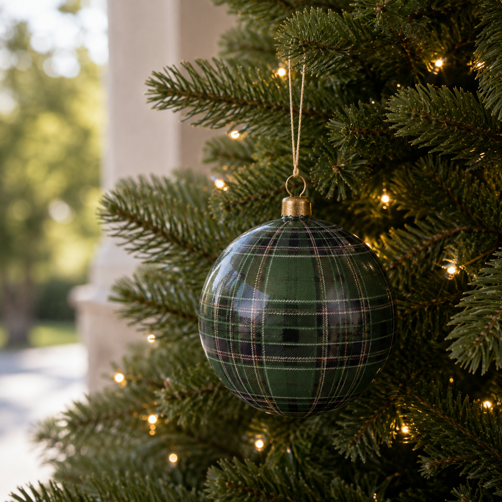 6" Green Plaid Shatterproof Ball Ornament