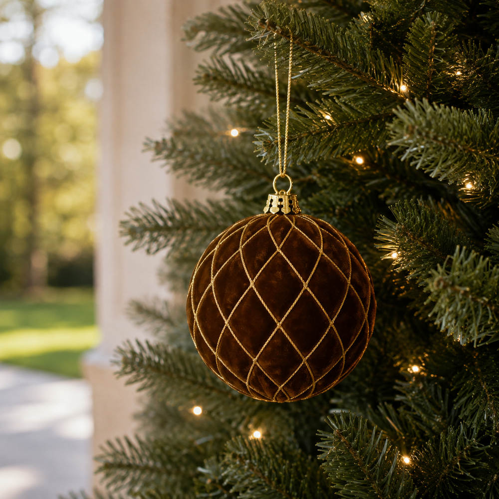 6" Brown & Gold Velvet Ball 2 Pack