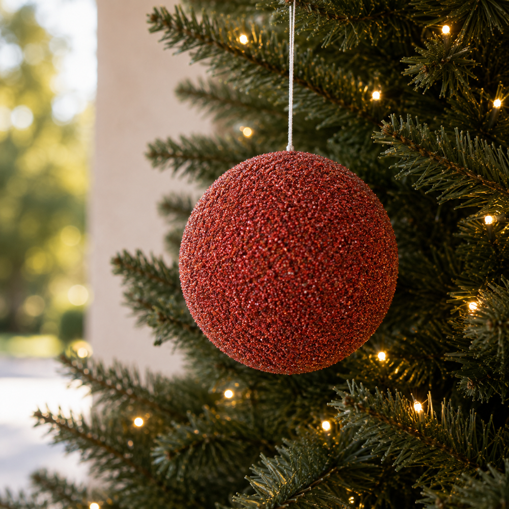 5.5" Burgundy Metallic Beaded Ball Ornament