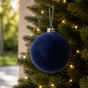 5" Navy Blue Velvet Ball Ornament Set Of 3