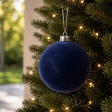 5" Navy Blue Velvet Ball Ornament Set Of 3