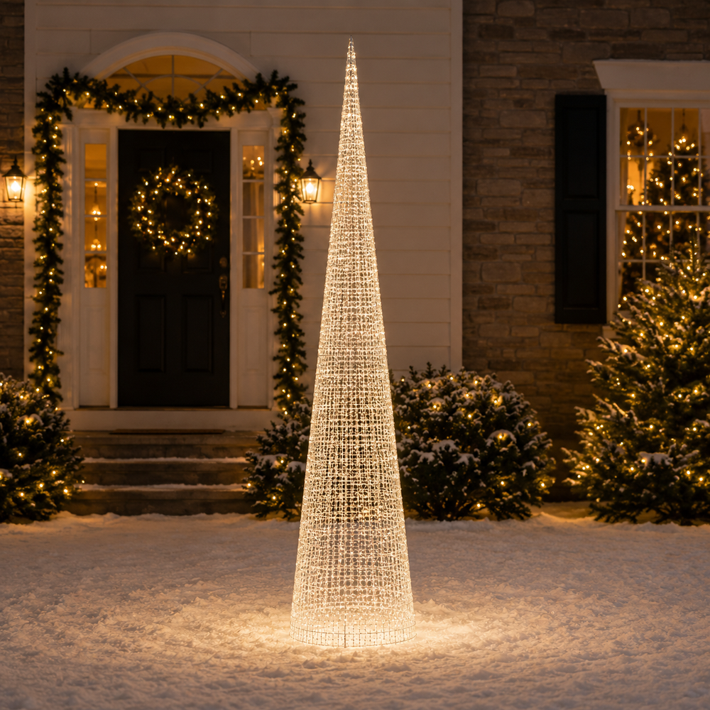 9 FT Silver Cone Tree Micro Warm White LED
