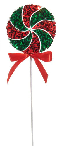 22" Red & Green Glitter Peppermint Swirl Stem