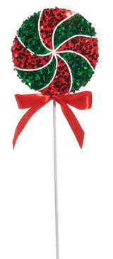 22" Red & Green Glitter Peppermint Swirl Stem