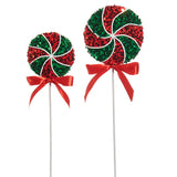 22" Red & Green Glitter Peppermint Swirl Stem