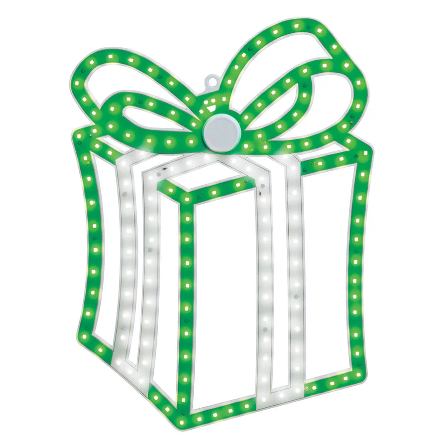16" X 14" Green LED Present With Twinkle Effect
