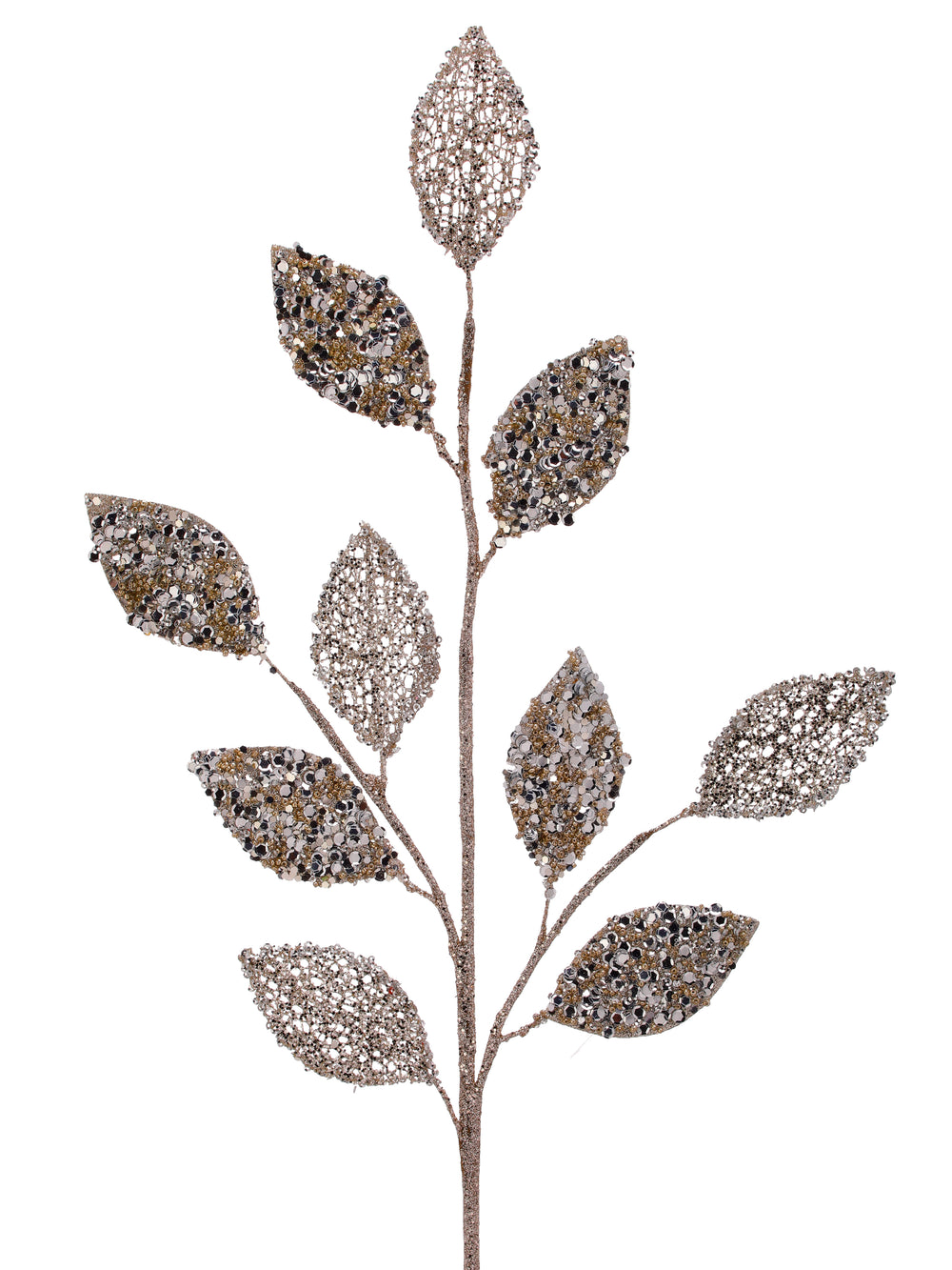 30" Platinum Glitter With Sequin Leaf Spray