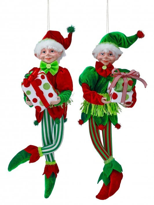 17" Red & Green Elves With Presents Ornament Assorted