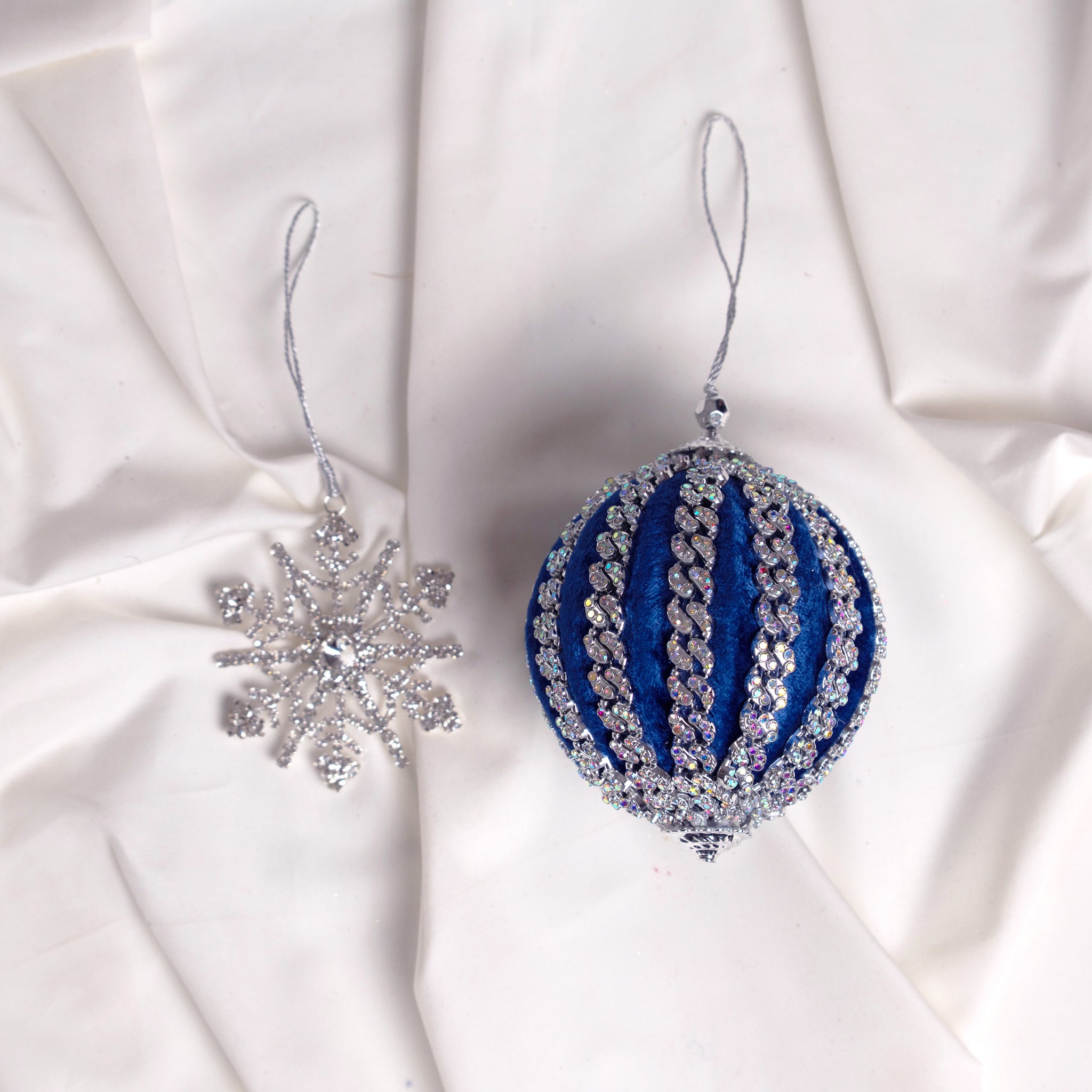 Blue & Silver Opulence Ornament & Ribbon Bundle