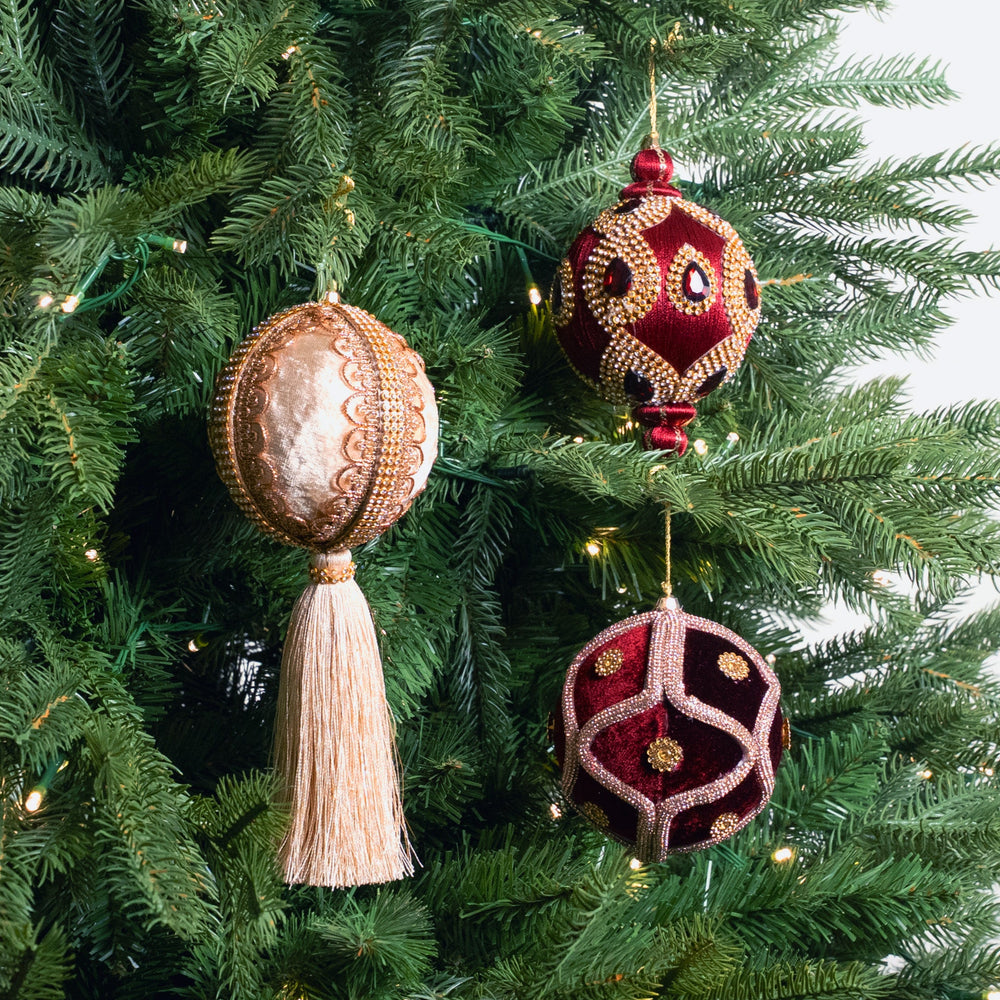 Champagne & Burgundy Opulence Ornament & Ribbon Bundle
