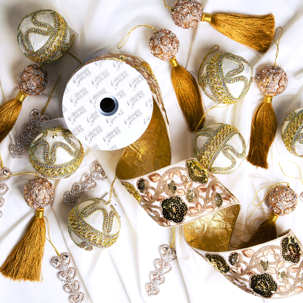 Gold & Ivory Opulence Ornament & Ribbon Bundle