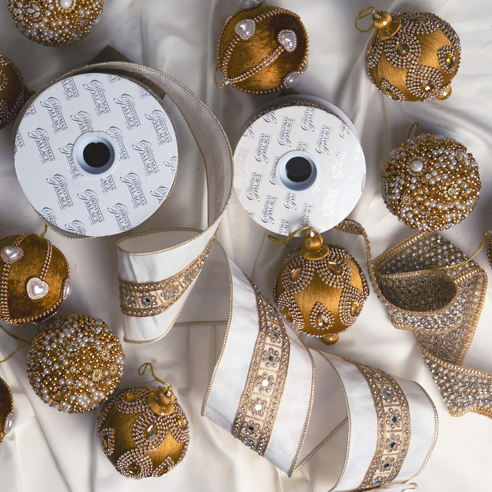 Gold & Pearl Opulence Ornament & Ribbon Bundle