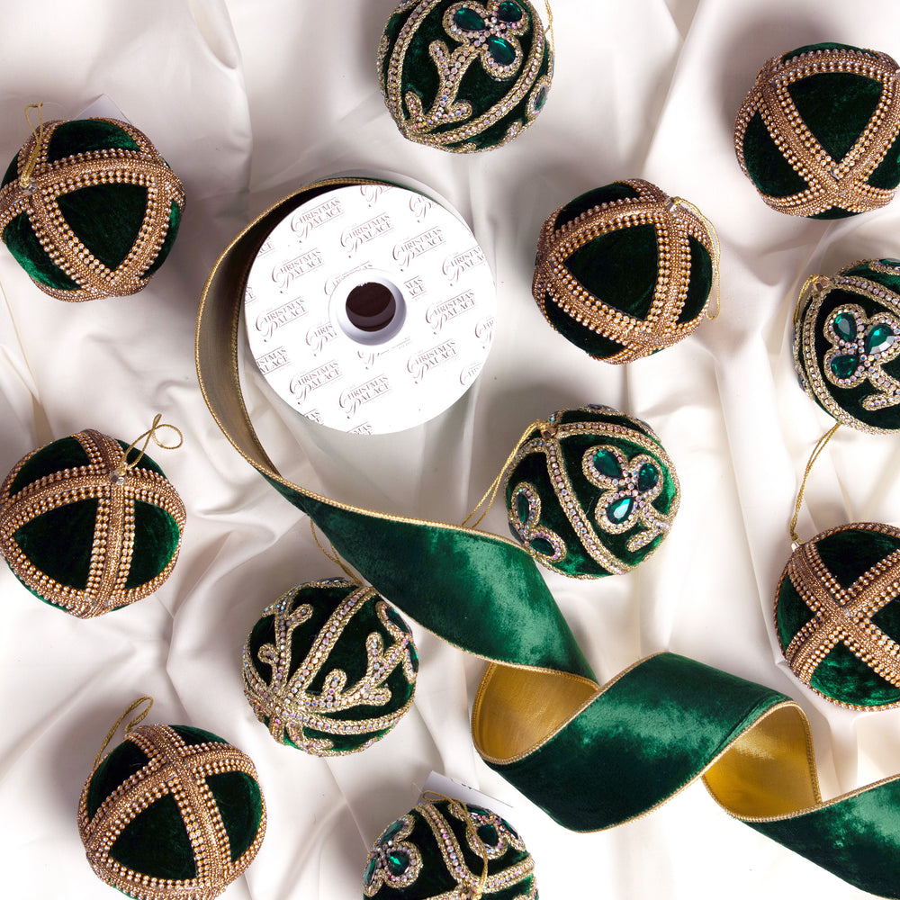 Emerald & Gold Opulence Ornament & Ribbon Bundle
