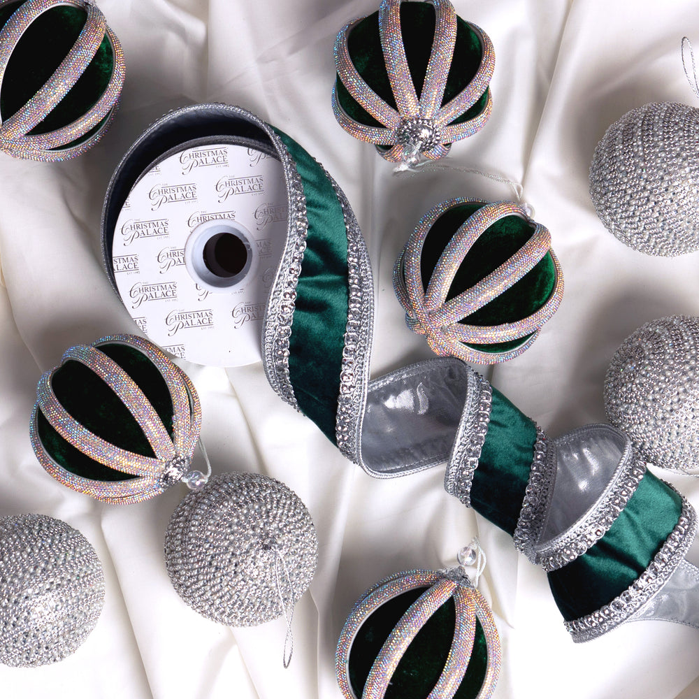 Emerald & Silver Opulence Ornament & Ribbon Bundle